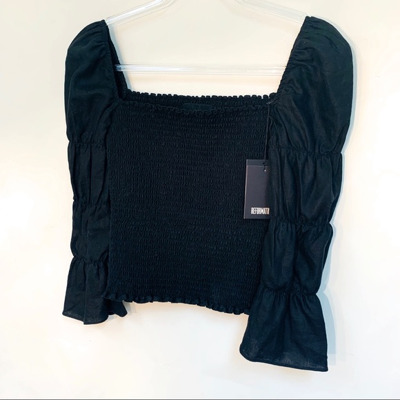 Reformation Tops - REFORMATION Maple Crop Top Black smocked linen M